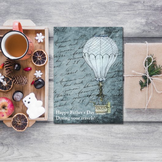 薄暗がりの青い熱気の気球のSteampunkの父の日 カード