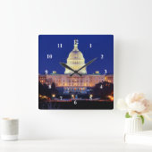 薄暗がりのWashington D.C.米国の国会議事堂 スクエア壁時計 (ホーム)