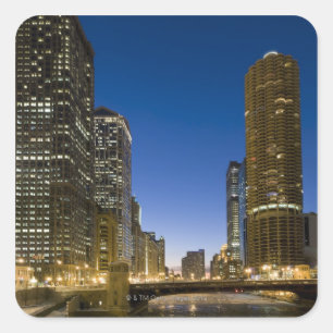 薄暗がりを凍結するChicago川の下で見ること スクエアシール