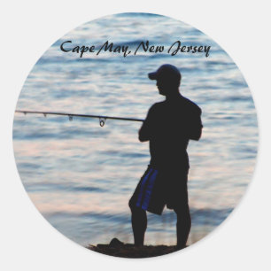 薄暗がり6のステッカーのCape Mayの波魚釣り ラウンドシール