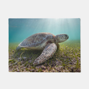 薄暗がり Akumal湾の緑のウミガメ ドアマット