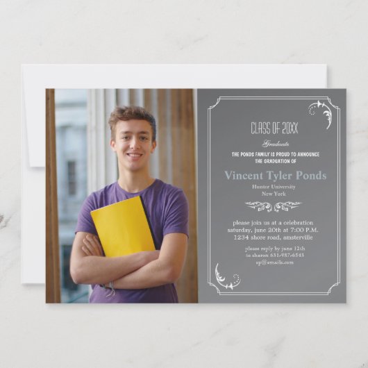 薄枠シャルボード卒業写真招待状 招待状 (正面)