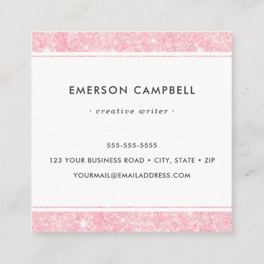 薄桃色のグリッター縁どミニマルプロフェッショナル スクエア名刺 (裏面)