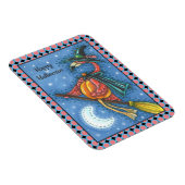 薄桃色のフラミンゴ飛んでいるの魔女で月の上の箒 マグネット (右側)