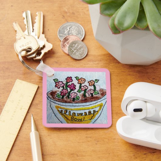 薄桃色の花のボウル キーホルダー (デスク)