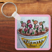 薄桃色の花のボウル キーホルダー (正面)