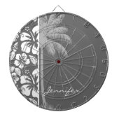 薄灰色の熱帯ハイビスカス;ヤシの木 ダーツボード (正面)