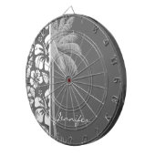 薄灰色の熱帯ハイビスカス;ヤシの木 ダーツボード (正面右)