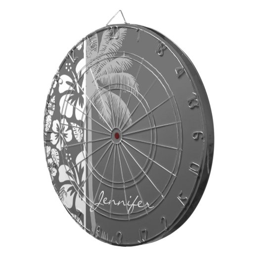 薄灰色の熱帯ハイビスカス;ヤシの木 ダーツボード (正面右)