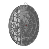 薄灰色の熱帯ハイビスカス;ヤシの木 ダーツボード (正面左)