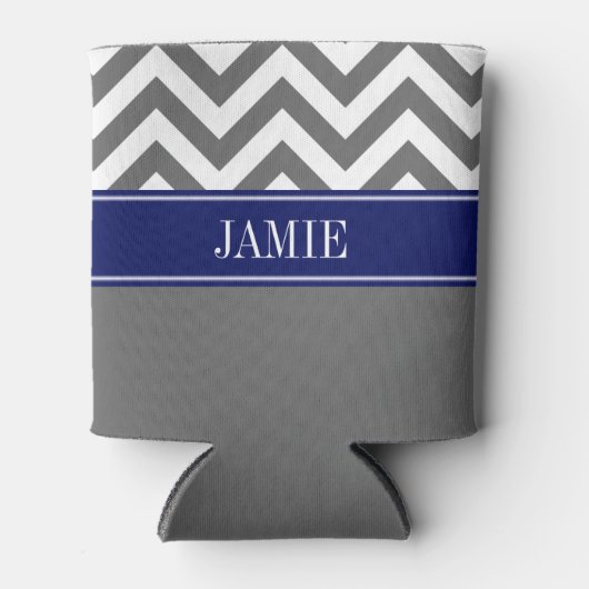 薄灰色ホワイトLGシェブロン海軍名モノグラム 缶クーラー (正面)