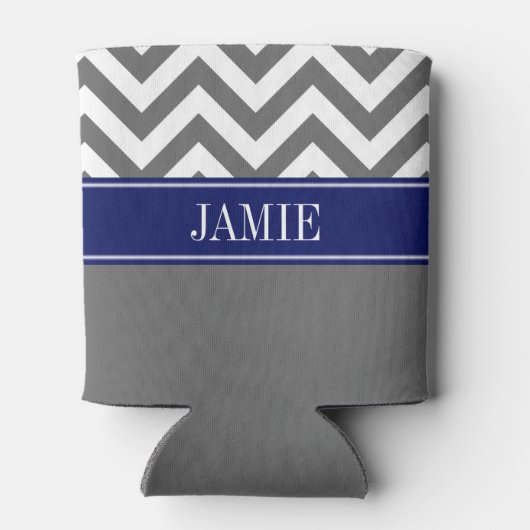 薄灰色ホワイトLGシェブロン海軍名モノグラム 缶クーラー (裏面)