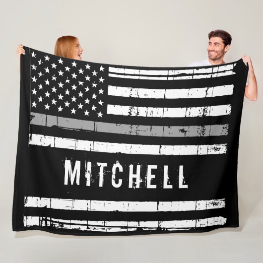 薄灰色ラインパーソナライズされた矯正官  フリースブランケット (インサイチュ)