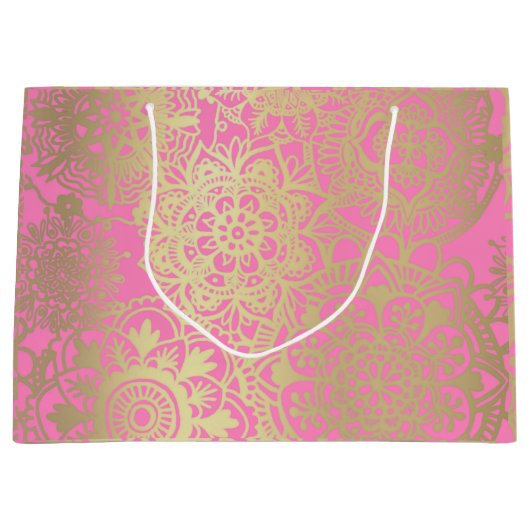 薄紅と金ゴールド曼荼羅図(大抱き枕) ラージペーパーバッグ (正面)