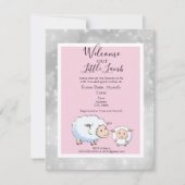 薄紅色の灰色の子羊の少女シャワー用品 招待状 (正面)