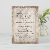 薄素朴い茶色の木材、軽いストリン結婚グ、 招待状 (スタンド正面)