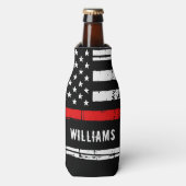 薄素朴い赤い線パーソナライズされた消防士 ボトルクーラー (ボトル正面)