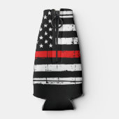 薄素朴い赤い線パーソナライズされた消防士 ボトルクーラー (裏面)