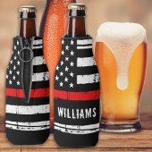 薄素朴い赤い線パーソナライズされた消防士 ボトルクーラー