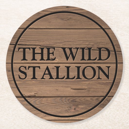 薄素朴褐色の木フェイク彫り名バー ラウンドペーパーコースター (正面)