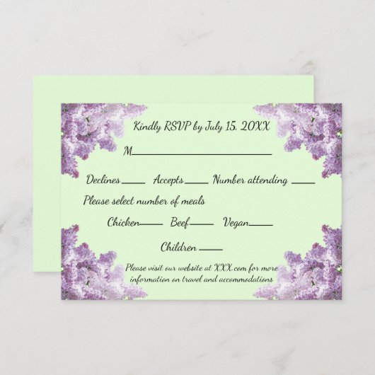 薄紫およびLight Sage RSVPカード (正面/裏面)