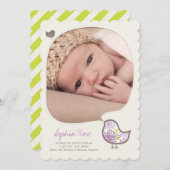 薄紫お洒落チックベビーガール誕生のお知らせ 案内状 (正面/裏面)