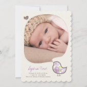 薄紫お洒落チックベビーガール誕生のお知らせ 案内状 (正面)