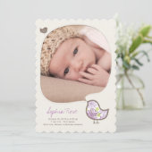 薄紫お洒落チックベビーガール誕生のお知らせ 案内状 (スタンド正面)