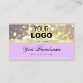 薄紫かわいらしパープル金ゴールドグリッタースターとロゴ 名刺 (正面)