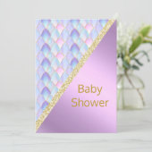 薄紫かわいらしマーメイド赤ちゃんシャワー招待状金ゴールド 招待状 (スタンド正面)