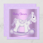 薄紫かわいらしロッキング馬赤ちゃんシャワー招待状 招待状 (正面/裏面)