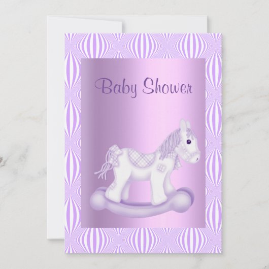 薄紫かわいらしロッキング馬赤ちゃんシャワー招待状 招待状 (正面)