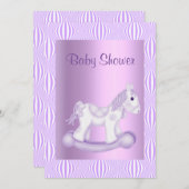 薄紫かわいらしロッキング馬赤ちゃんシャワー招待状 招待状 (正面/裏面)