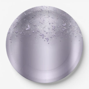 薄紫きらめくフラッタバタフライスイート16パーティー ペーパープレート