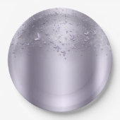 薄紫きらめくフラッタバタフライスウィート16パーティー ペーパープレート (正面)