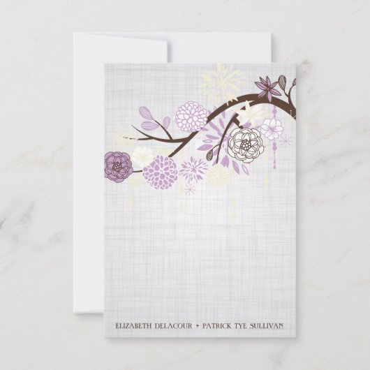 薄紫とクリームフラワーウェデ素朴ィングRSVPカード 出欠カード (裏面)