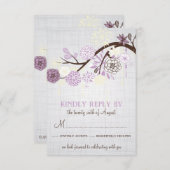 薄紫とクリームフラワーウェデ素朴ィングRSVPカード 出欠カード (正面/裏面)