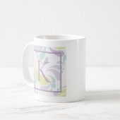 薄紫とグリーンパステルライトパターンモノグラム コーヒーマグカップ (正面左)