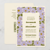 薄紫とフォレストグリーングルービー開花ボホ結婚ズ 招待状 (正面/裏面)
