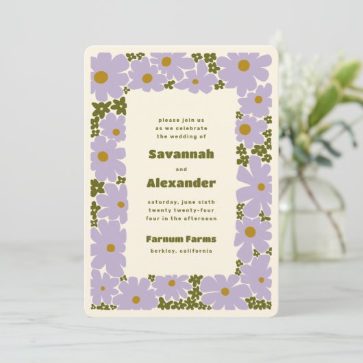 薄紫とフォレストグリーングルービー開花ボホ結婚ズ 招待状 (スタンド正面)