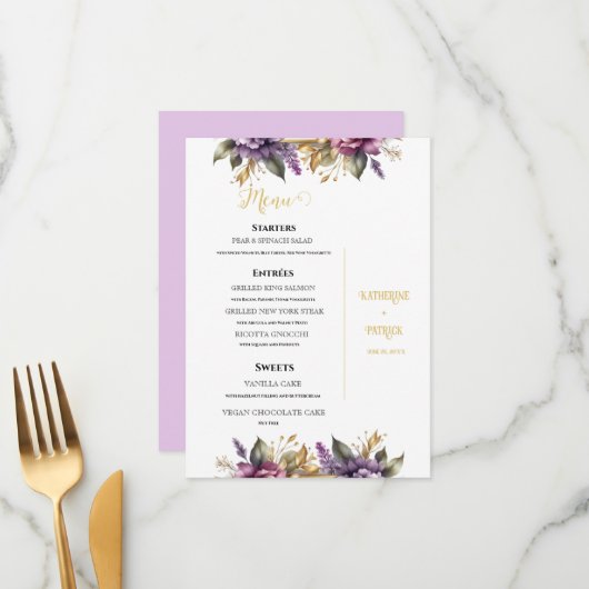 薄紫とラベンダーヴィンヤード結婚ズ メニュー (正面/裏面インサイチュ)