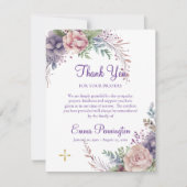 薄紫と埃っぽいピンクのバラの葬儀 サンキューカード (正面)