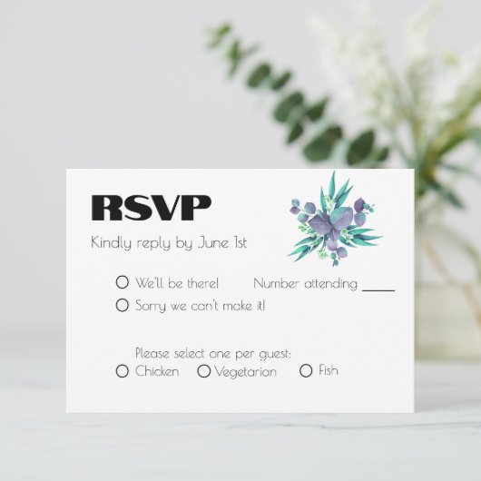 薄紫と明るい緑の植物学結婚院 出欠カード (スタンド正面)