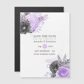 薄紫と木炭フローラ結婚式の日付を保存 マグネット招待状 (正面/裏面)