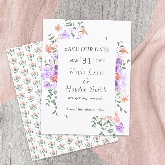 薄紫と桃のバラ結婚式の日付を保存 招待状