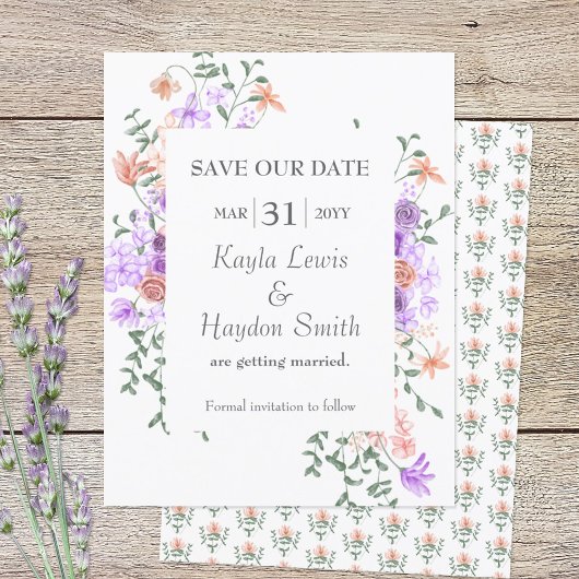 薄紫と桃のバラ結婚式の日付を保存 招待状