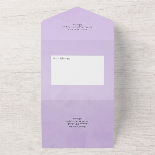 薄紫と炭のフローラ結婚の オールインワン招待状 (外側)