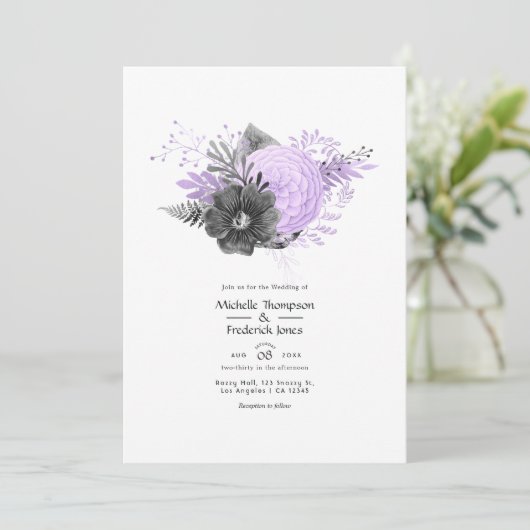 薄紫と炭のフローラ結婚の 招待状 (スタンド正面)