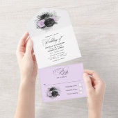 薄紫と炭のフローラ結婚は1つの一斉に オールインワン招待状 (貼ってはがせる)