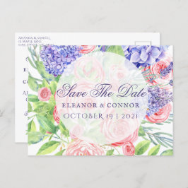 薄紫と牡丹洗練された結婚式招待状 案内ポストカード